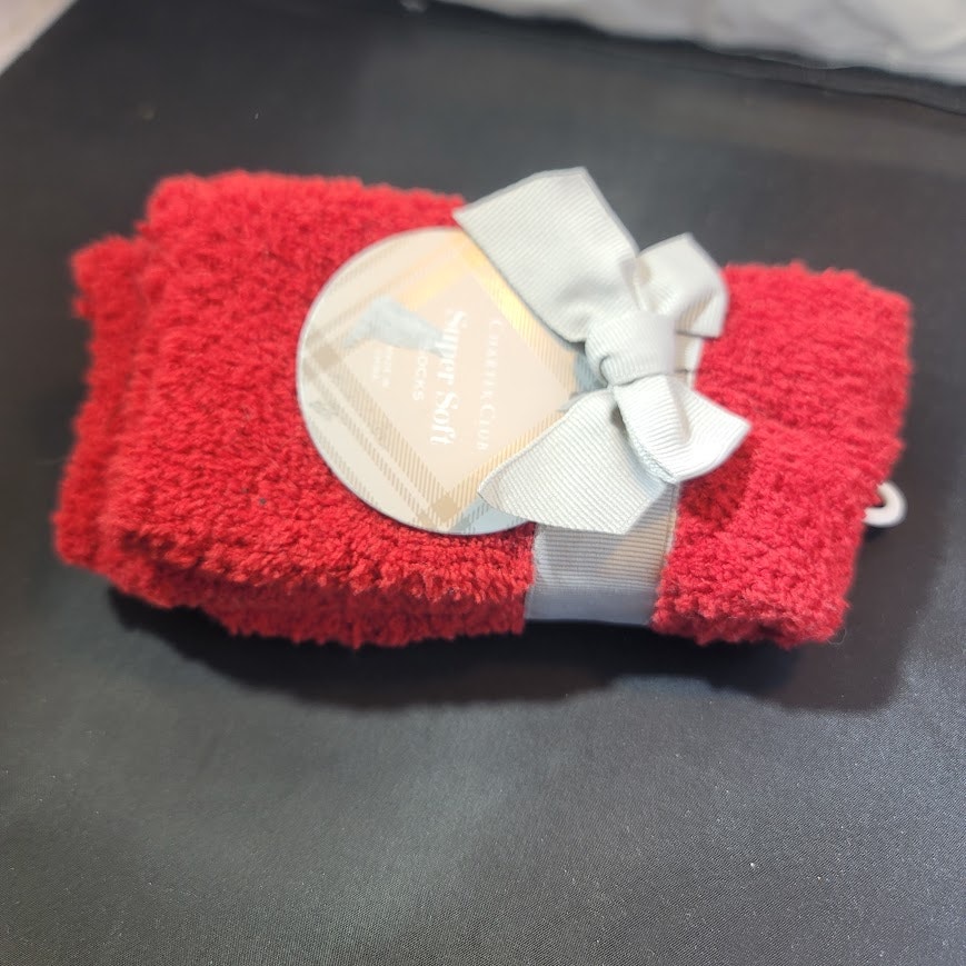 Charter Club Super Soft Socks Fuzzy Red Holiday One Size Fits Most